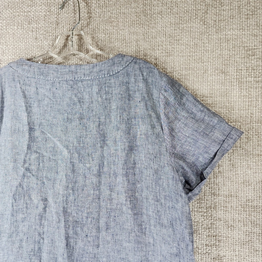 Blue Illusion 100% French Linen Midi Dress Womens XL Blue Short Sleeve Shift - Picture 8 of 11